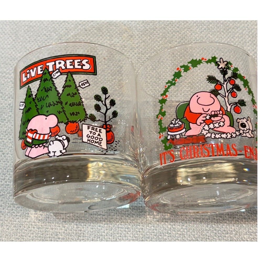 1980 Ziggy Christmas Rocks Glasses Set of 4 Tom Wilson Holiday Barware Vintage